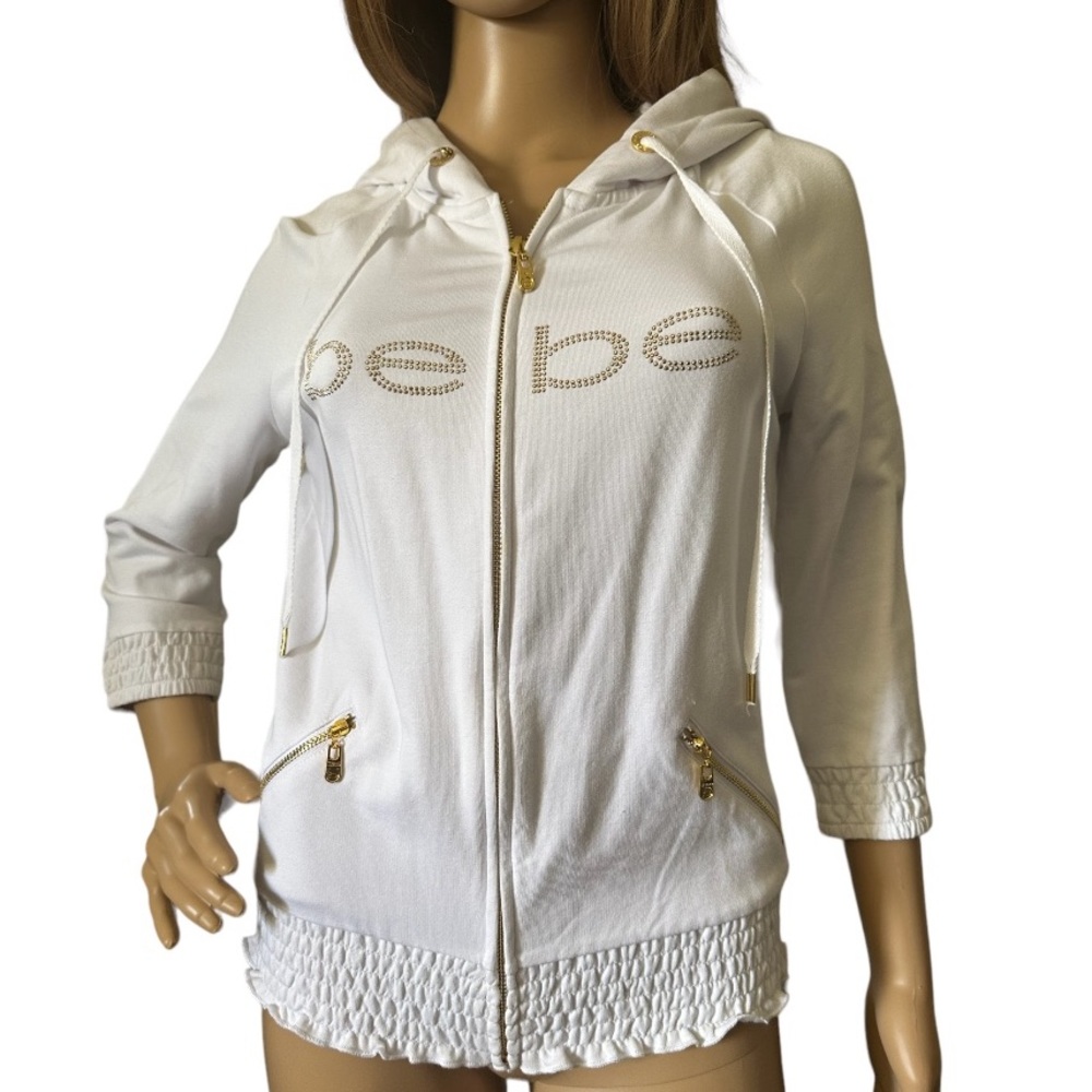 Bebe velour bling logo, zip up hoodie.